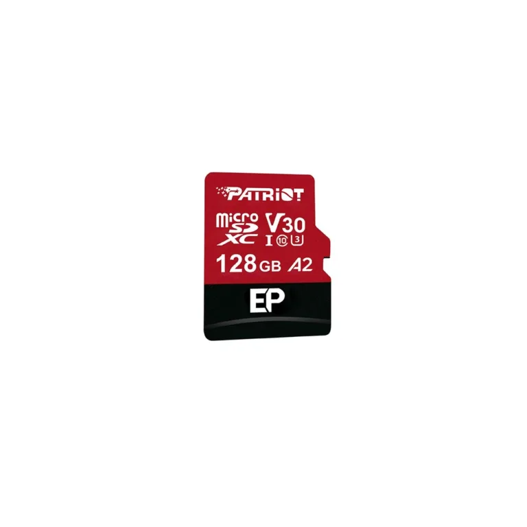 Patriot Memory EP A2 PEF128GEP32MCX 128GB MicroSDXC U3 V30 Class 10 mälukaart, kuni 90MB/s lugemis- ja 80MB/s kirjutamiskiirus, must-punane