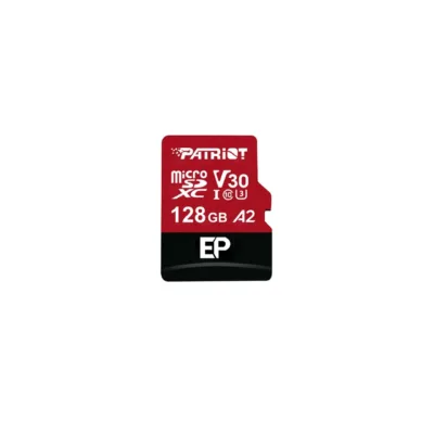 Patriot Memory EP A2 PEF128GEP32MCX 128GB MicroSDXC U3 V30 Class 10 mälukaart, kuni 90MB/s lugemis- ja 80MB/s kirjutamiskiirus, must-punane
