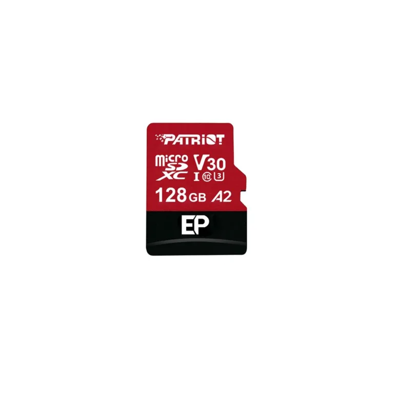 Patriot Memory EP A2 PEF128GEP32MCX 128GB MicroSDXC U3 V30 Class 10 mälukaart, kuni 90MB/s lugemis- ja 80MB/s kirjutamiskiirus, must-punane