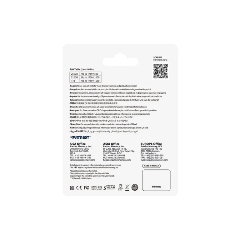 Patriot Memory EP PEF1TBEPAB 1TB CFexpress Type B mälukaart 1750 MB/s PCIe Gen3×2 must/kuldne professionaalseks fotograafiaks
