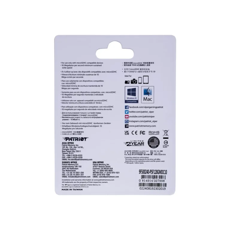Patriot Memory PSF128GMDC10 128GB MicroSDXC UHS-I Class 10 mälukaart 80MB/s must