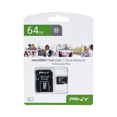 PNY Performance Plus P-SDU64G10PPL-GE 64GB must MicroSDXC Class 10 mälukaart SD-adapteriga