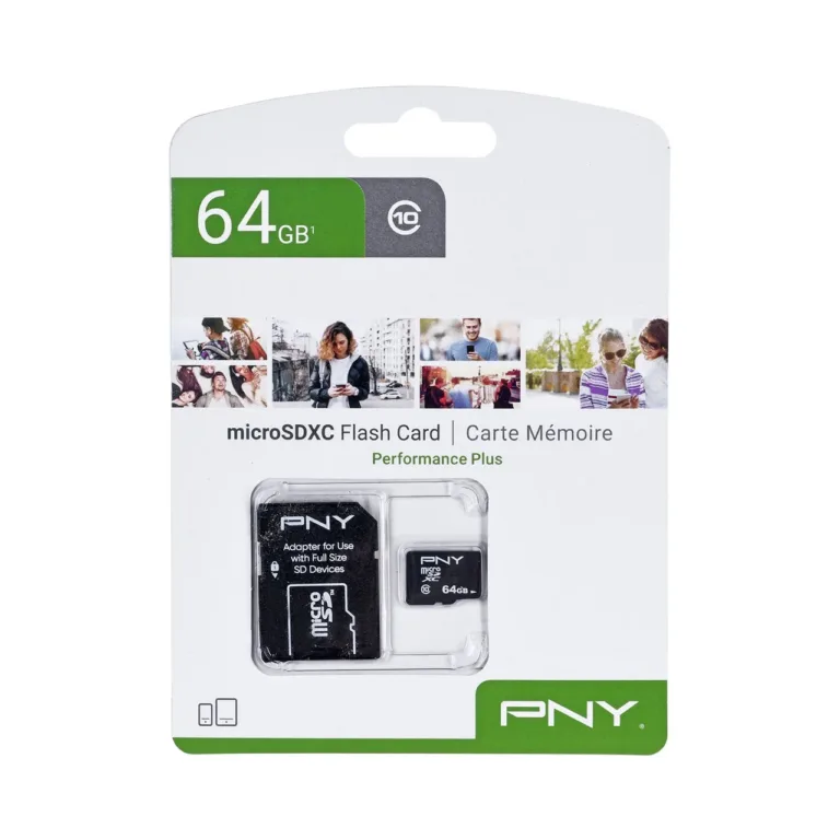 PNY Performance Plus P-SDU64G10PPL-GE 64GB must MicroSDXC Class 10 mälukaart SD-adapteriga