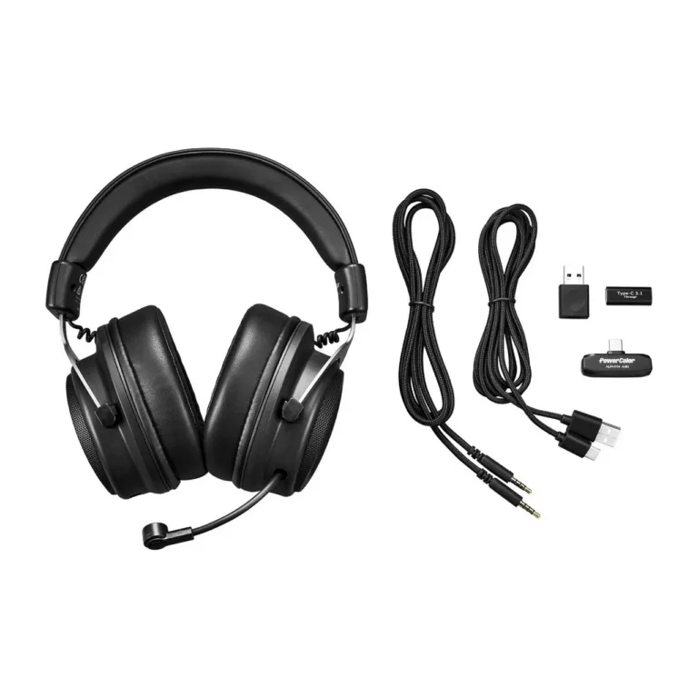PowerColor ALPHYN AH10 mustad 50 mm juhtmevabad mängurikõrvaklapid USB-C/3,5 mm, ruumilise heliga, mikrofoniga