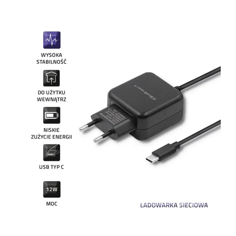Qoltec 50197 12W 5V 2.4A USB-C must seinalaadija 1 m kaabliga nutitelefonidele ja tahvelarvutitele – 2