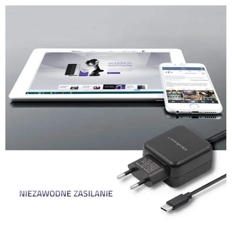 Qoltec 50197 12W 5V 2.4A USB-C must seinalaadija 1 m kaabliga nutitelefonidele ja tahvelarvutitele