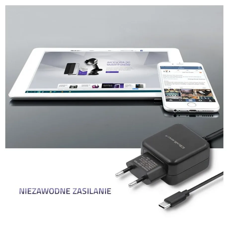 Qoltec 50197 12W 5V 2.4A USB-C must seinalaadija 1 m kaabliga nutitelefonidele ja tahvelarvutitele – 3