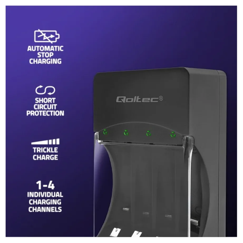 Qoltec 50653 4xAA/AAA Ni-MH akulaadija 220 V, 1,2 V väljundiga, ohutuskaitsetega – 2