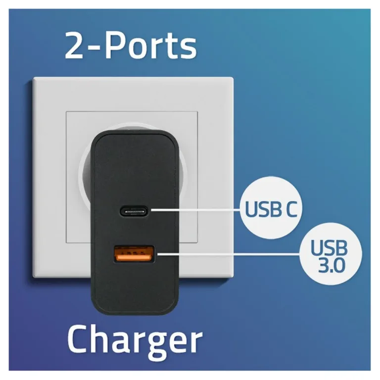 Qoltec 52381 90W USB-C ja USB-A kiirelaadija Ultra Charge, PD 3.0, must, siseruumides kasutamiseks