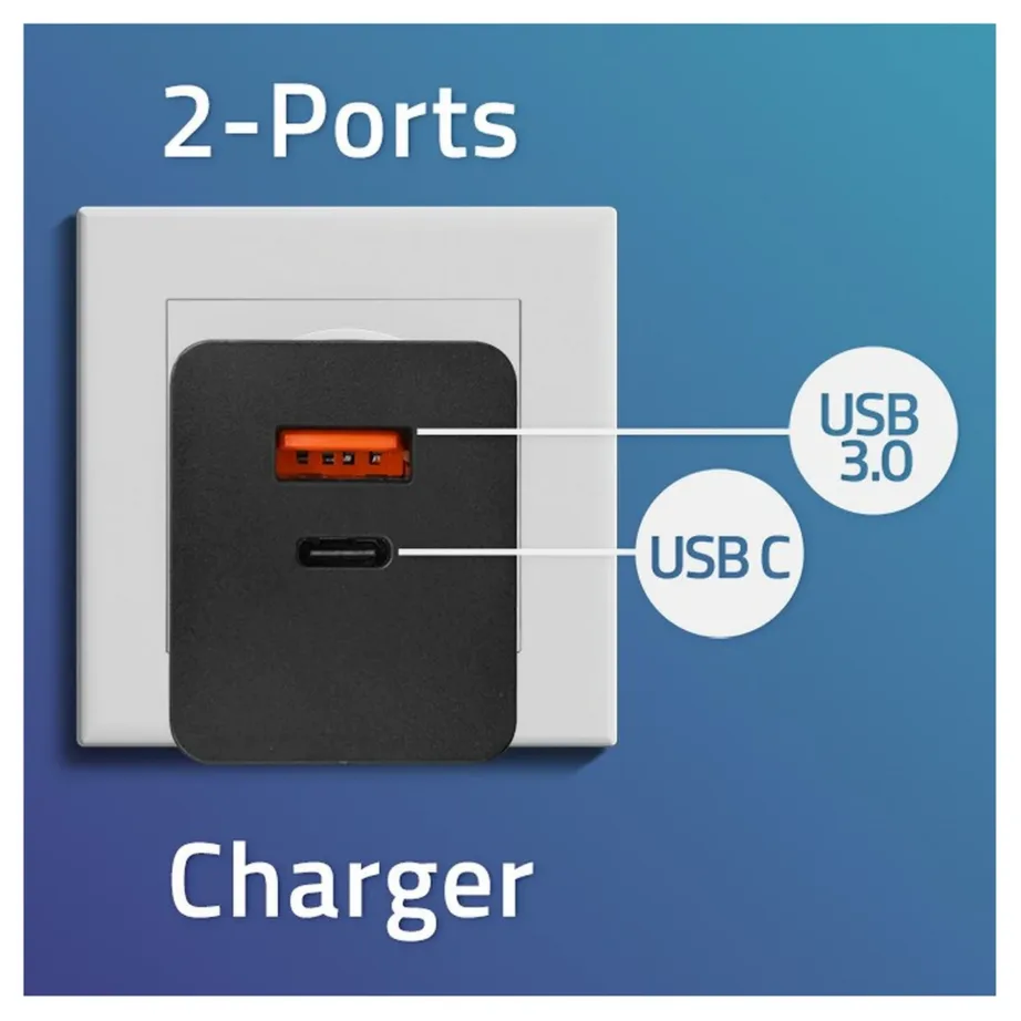 Qoltec 52382 100W GaN must USB-C ja USB-A kiirlaadija, 1xUSB-C, 1xUSB-A, PD 3.0, ülikiirlaadimine, vooluvõrku – 7