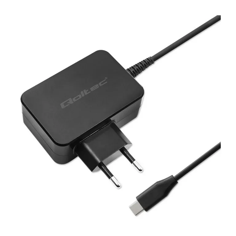 Qoltec 52386 GaN 65W USB-C PD 3.0 must kiirlaadija, 1,7 m kaabel, sis. Type C Europlug