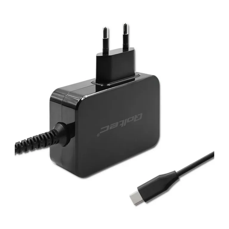 Qoltec 52386 GaN 65W USB-C PD 3.0 must kiirlaadija, 1,7 m kaabel, sis. Type C Europlug