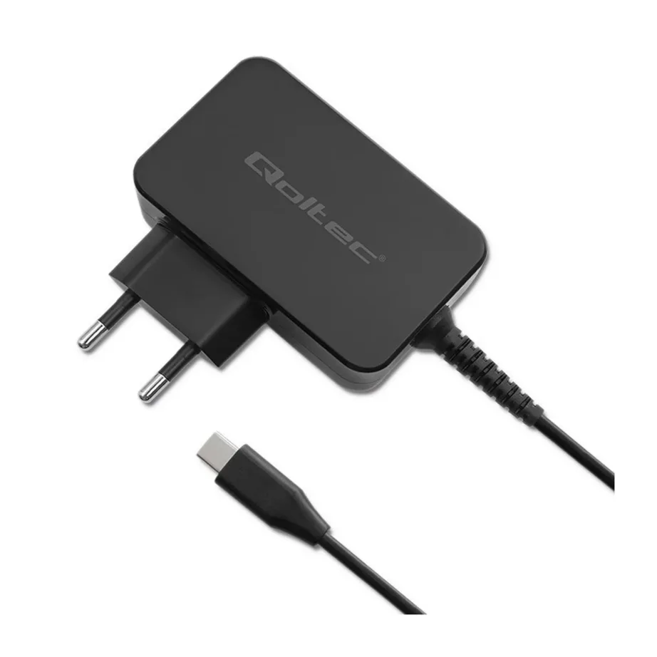 Qoltec 52386 GaN 65W USB-C PD 3.0 must kiirlaadija, 1,7 m kaabel, sis. Type C Europlug