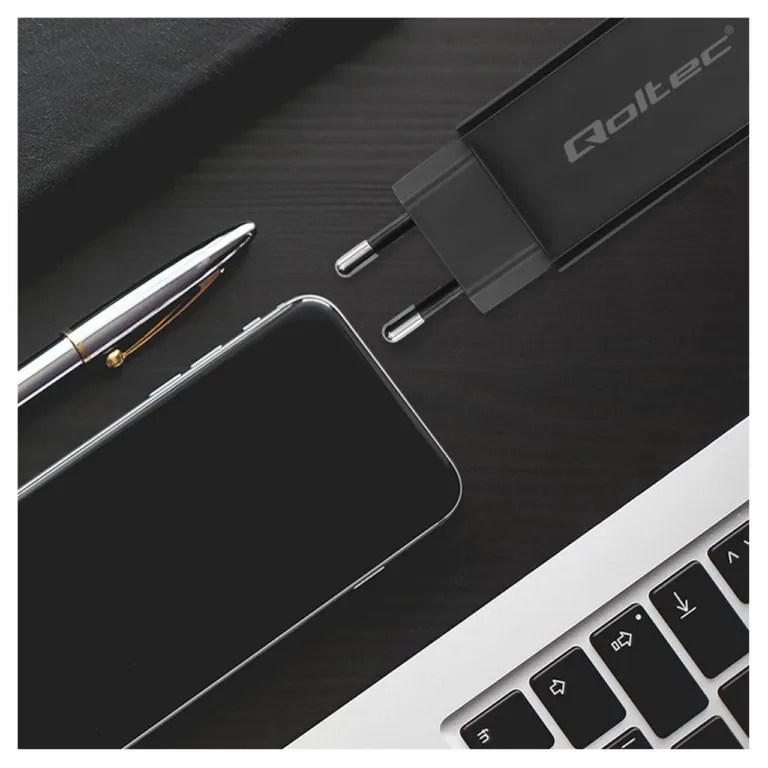 Qoltec 52420 90W USB-C GaN universaalne sülearvuti toiteadapter, 1,8 m, must