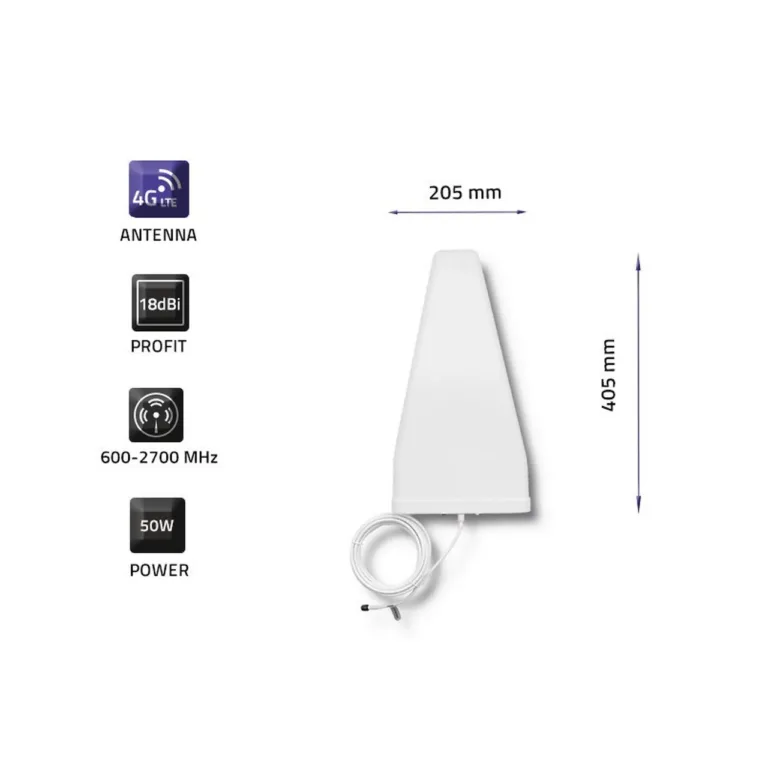 Qoltec 57021 18 dBi valge 4G LTE välisanten, omnidirektsionaalne, 600–2700 MHz, vertikaalne polarisatsioon, SMA