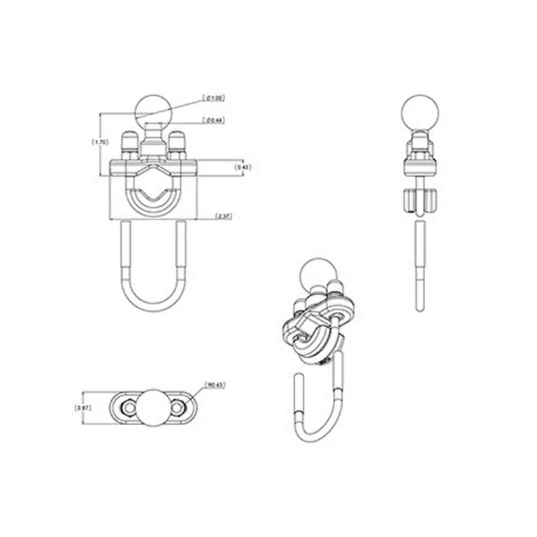 RAM Mounts RAM-B-231ZU 2,54 cm kuulikuga must alumiiniumist lenksukinnitus 0,5–1,25'' torudele, 130 g