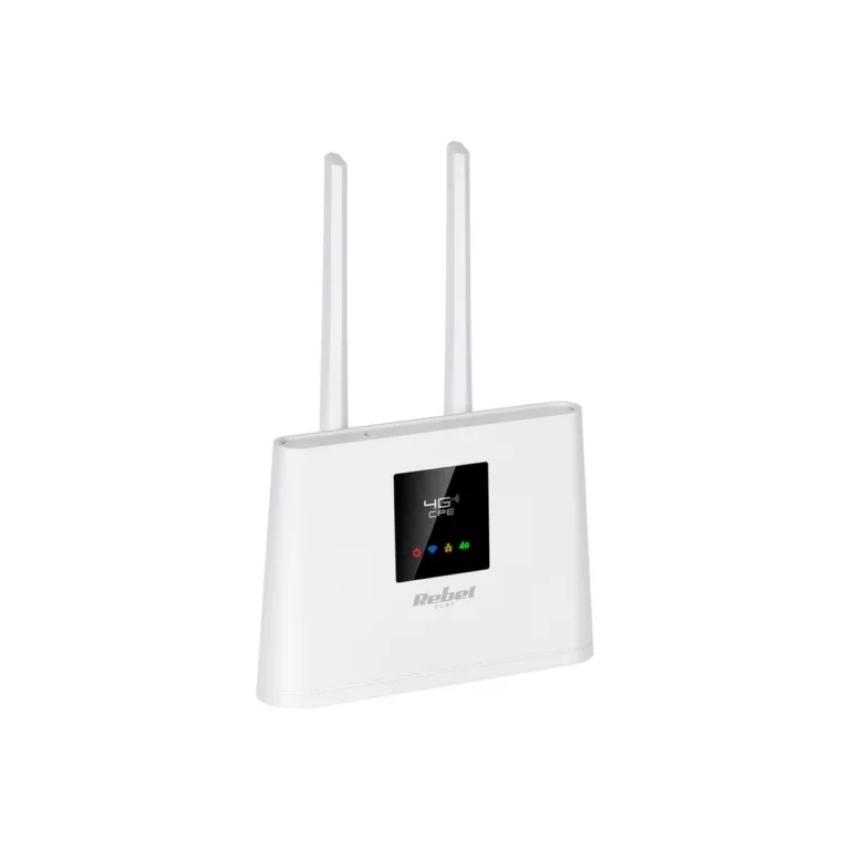 Rebel RB-0702 4G LTE SIM-kaardiga ruuter 2.4 GHz WiFi 150 Mbit/s valge, välisantenni ja Ethernet LAN-iga lauaruuter
