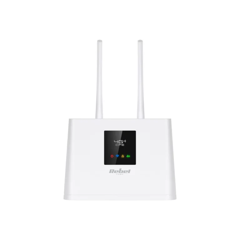 Rebel RB-0702 4G LTE SIM-kaardiga ruuter 2.4 GHz WiFi 150 Mbit/s valge, välisantenni ja Ethernet LAN-iga lauaruuter