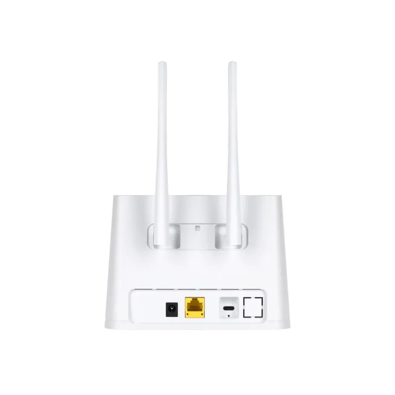 Rebel RB-0702 4G LTE SIM-kaardiga ruuter 2.4 GHz WiFi 150 Mbit/s valge, välisantenni ja Ethernet LAN-iga lauaruuter