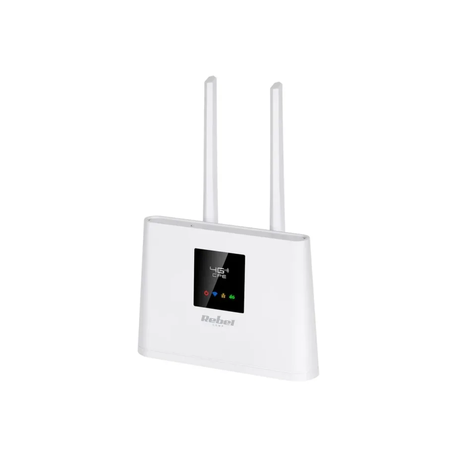 Rebel RB-0702 4G LTE SIM-kaardiga ruuter 2.4 GHz WiFi 150 Mbit/s valge, välisantenni ja Ethernet LAN-iga lauaruuter