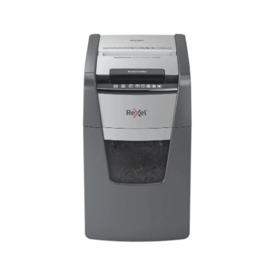 Rexel AutoFeed+ 150M automaatne P-5 mikro-lõikega paberihävitaja, 150 lehte, alumiiniumkorpuses, 44L, 2x15mm, mudel 2020150MEU – 2