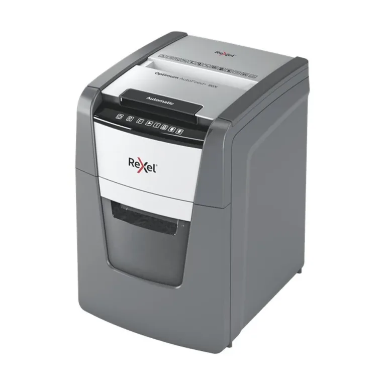 Rexel AutoFeed+ 90X 34L 4x28mm P-4 ristlõikega paberihävitaja A4 jaoks, 90-lehe automaatne söötmine, must/hall