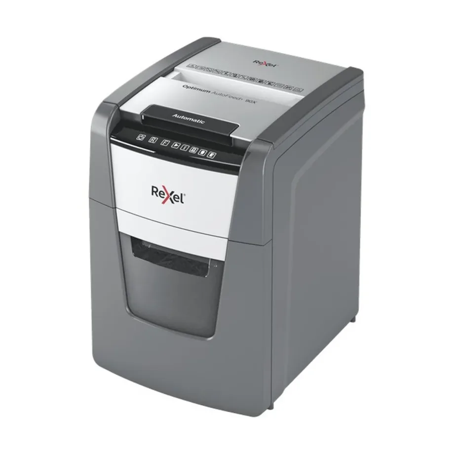 Rexel AutoFeed+ 90X 34L 4x28mm P-4 ristlõikega paberihävitaja A4 jaoks, 90-lehe automaatne söötmine, must/hall – 2