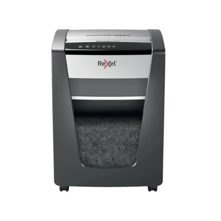 Rexel Momentum M515 230 mm mikro-lõikega must paberihävitaja, P-5 turbetase, 15 lehte korraga, 30L konteiner, mudel 2104577EU