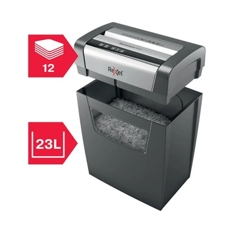 Rexel Momentum X312 12-leheline 23L must/hall ristlõikega paberihävitaja P-3 tasemega, ummistusvastane, 2104572EU