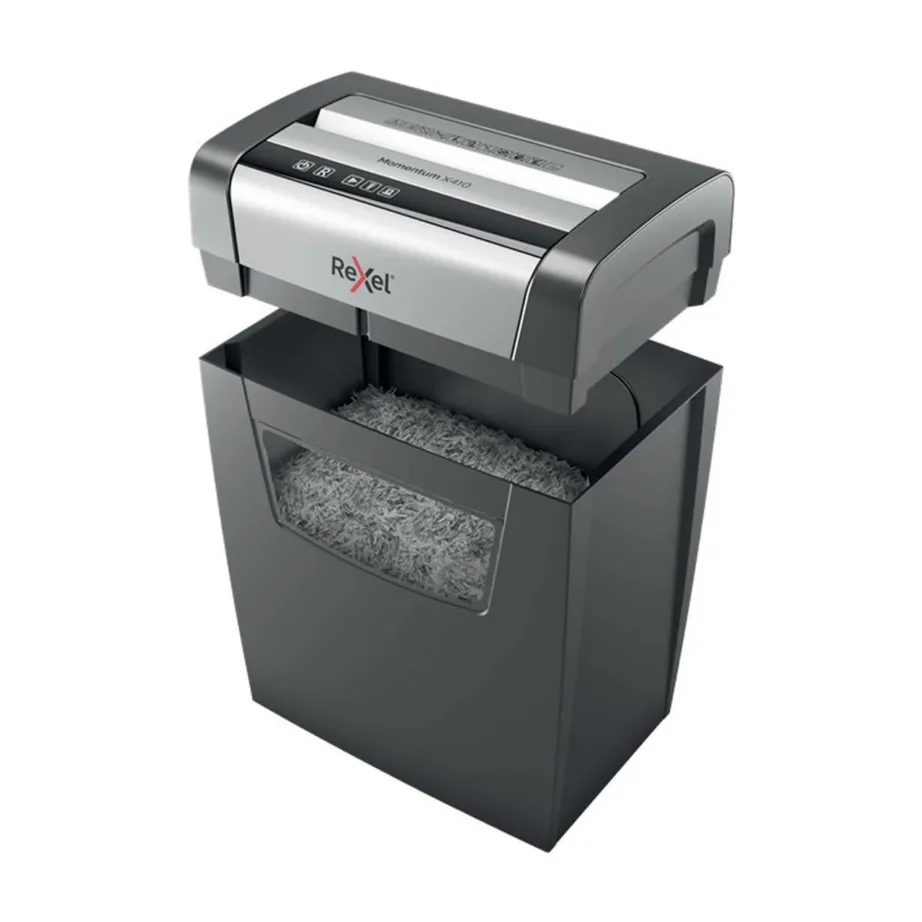 Rexel Momentum X410 10-leheline P-4 osakesteks lõikav paberipurustaja, 23L must/hall, 2104571EU – 3
