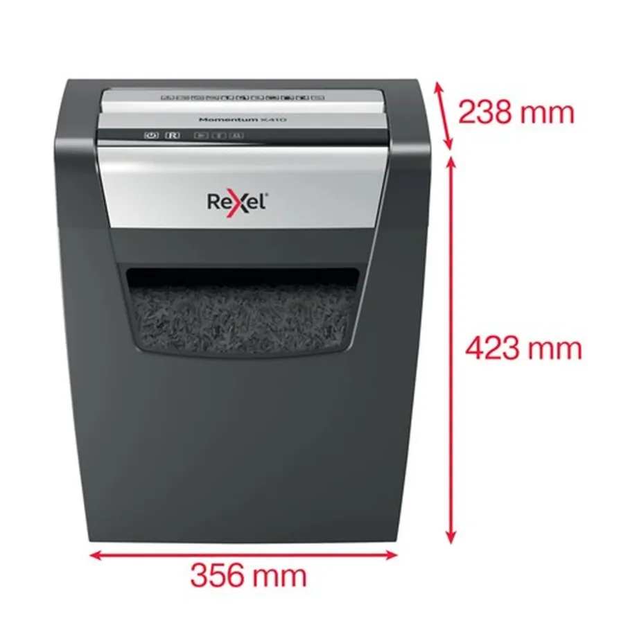 Rexel Momentum X410 10-leheline P-4 osakesteks lõikav paberipurustaja, 23L must/hall, 2104571EU – 4