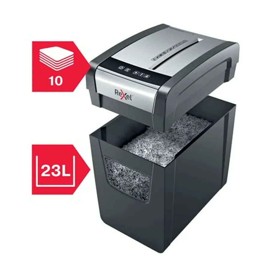 Rexel Momentum X410-SL 10-leheline P-4 ristlõikega paberihävitaja, 23L must/hall, 22 cm sisestusava, 2104573EU – 6