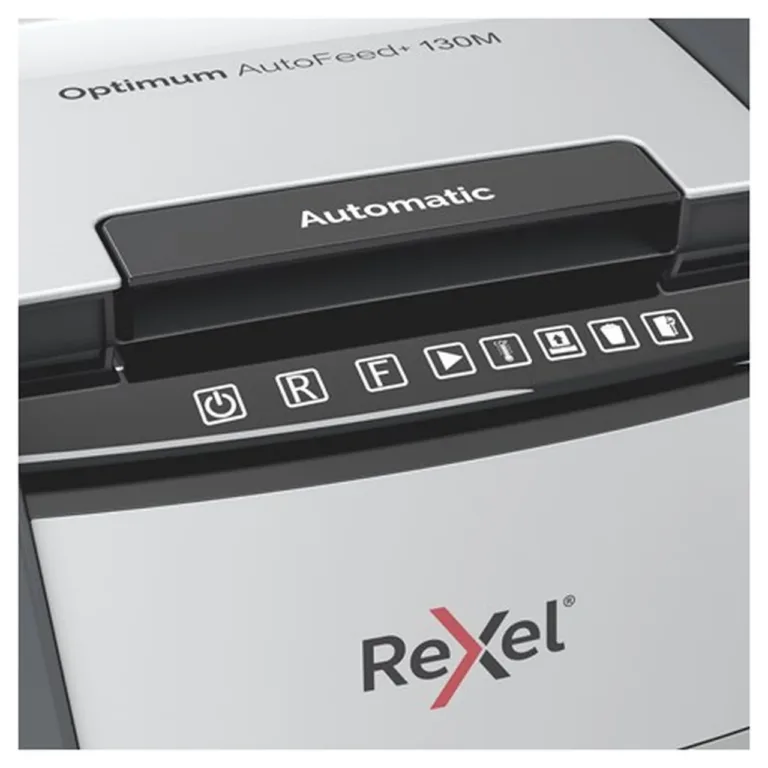 Rexel Optimum AutoFeed+ 130M P-5 44L mikrohakkur 130 lehe jaoks, ummistusvastane, klambrite ja kaartide hävitus, puutetundlik juhtimine