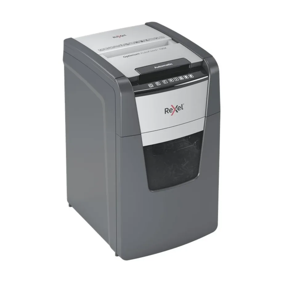 Rexel Optimum AutoFeed+ 130XEU 130-leheline 44L P-4 ristlõikega dokumendihävitaja, must/hõbe, A4, klambrite ja krediitkaartide hävitus, 22 cm töölaius, 55 dB – 2