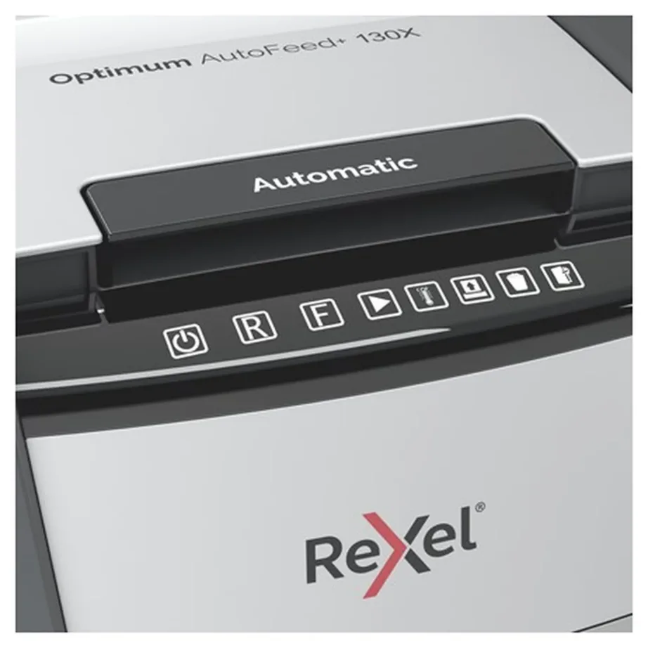 Rexel Optimum AutoFeed+ 130XEU 130-leheline 44L P-4 ristlõikega dokumendihävitaja, must/hõbe, A4, klambrite ja krediitkaartide hävitus, 22 cm töölaius, 55 dB – 4