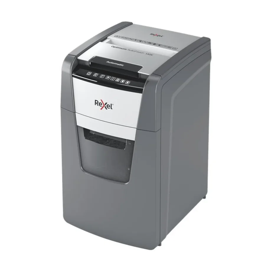 Rexel Optimum AutoFeed+ 130XEU 130-leheline 44L P-4 ristlõikega dokumendihävitaja, must/hõbe, A4, klambrite ja krediitkaartide hävitus, 22 cm töölaius, 55 dB – 5