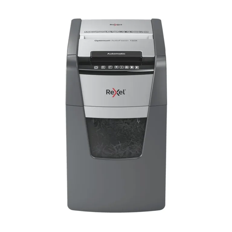 Rexel Optimum AutoFeed+ 130XEU 130-leheline 44L P-4 ristlõikega dokumendihävitaja, must/hõbe, A4, klambrite ja krediitkaartide hävitus, 22 cm töölaius, 55 dB