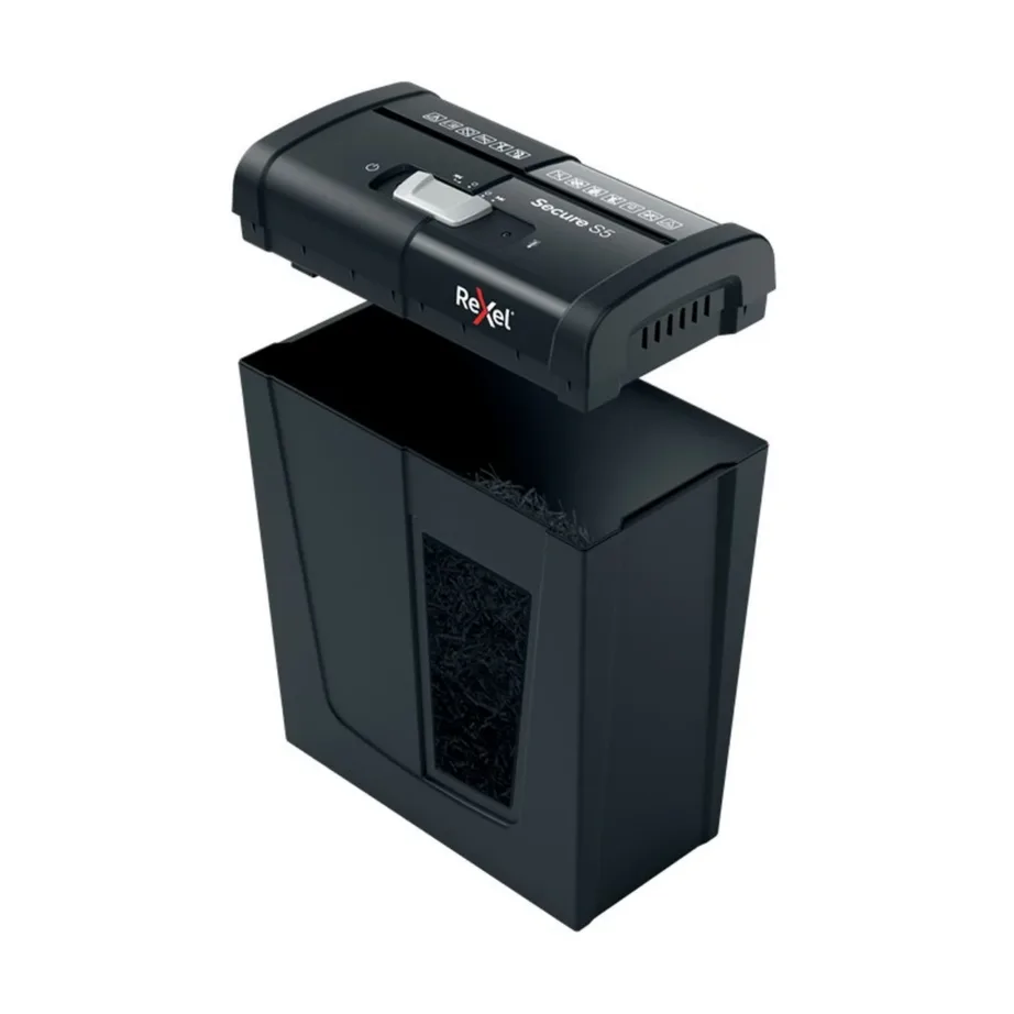 Rexel Secure S5 (2020121EU) 6 mm ribalõikusega paberihunt, 5-leheline, 10L, must, P-2 turvatase, A4, 70 dB – 2