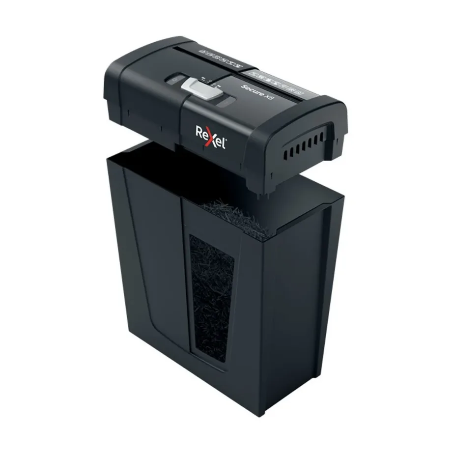 Rexel Secure X8 8-lehelise võimega P-4 ristlõikeline paberihävitaja, 14L konteiner, must, 2020123EU – 2