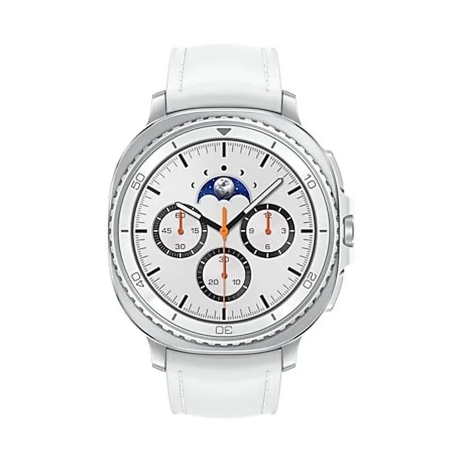 Samsung Galaxy Watch8 Classic SM-L500NZWAEUE 46 mm hõbedane alumiiniumist AMOLED nutikell, Super AMOLED 1,3″ ekraan, pulsi- ja aktiivsusmonitor, 5 ATM/IP68 veekindlus, 64 GB, GPS, Wi-Fi, valge rihmaga – 2