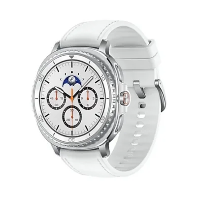 Samsung Galaxy Watch8 Classic SM-L500NZWAEUE 46 mm hõbedane alumiiniumist AMOLED nutikell, Super AMOLED 1,3" ekraan, pulsi- ja aktiivsusmonitor, 5 ATM/IP68 veekindlus, 64 GB, GPS, Wi-Fi, valge rihmaga