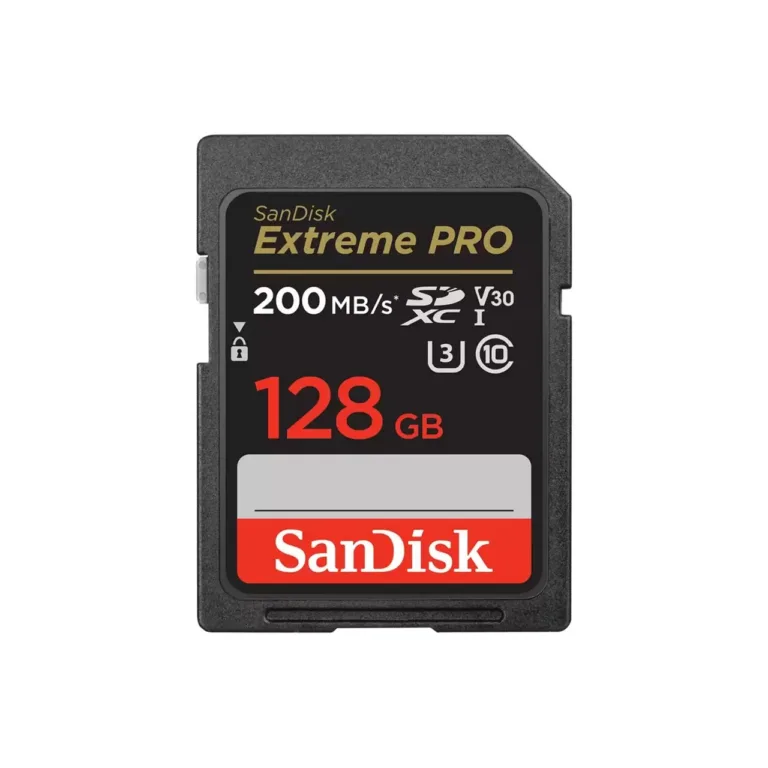 SanDisk Extreme PRO SDSDXXD-128G-GN4IN 128GB SDXC UHS-I U3 V30 Class 10 must vastupidav mälukaart, lugemiskiirus 200MB/s, kirjutamiskiirus 90MB/s