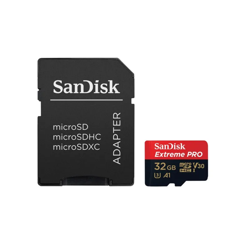 SanDisk Extreme Pro SDSQXCG-032G-GN6MA 32GB MicroSDHC Class 10 UHS-I U3 V30 mälukaart 100MB/s SD-adapteriga, must-punane, veekindel