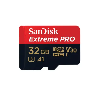 SanDisk Extreme Pro SDSQXCG-032G-GN6MA 32GB MicroSDHC Class 10 UHS-I U3 V30 mälukaart 100MB/s SD-adapteriga, must-punane, veekindel