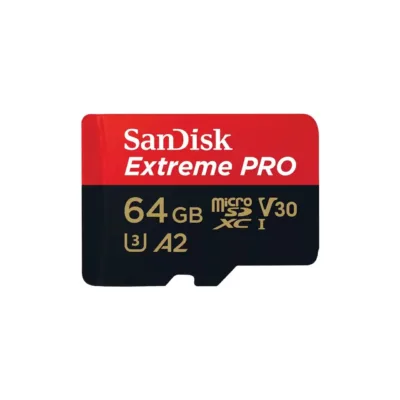 SanDisk Extreme PRO SDSQXCU-064G-GN6MA 64GB MicroSDXC UHS-I Class 10 U3 V30 A2 must/punane mälukaart veekindel + SD adapter