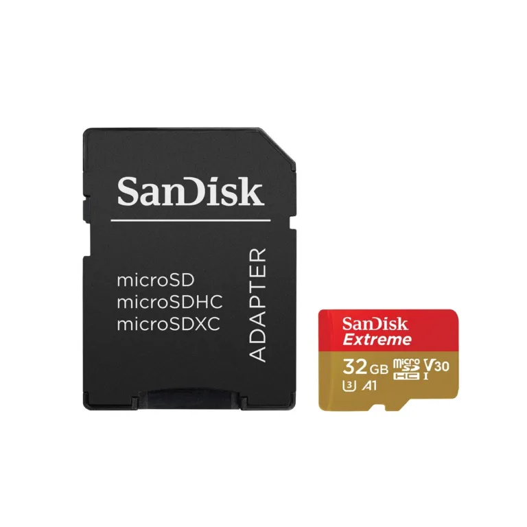 SanDisk Extreme SDSQXAF-032G-GN6AA 32GB UHS-I U3 V30 Class 10 microSDHC mälukaart 100MB/s lugemiskiirus, 60MB/s kirjutamiskiirus, veekindel, löögikindel, SD-adapteriga