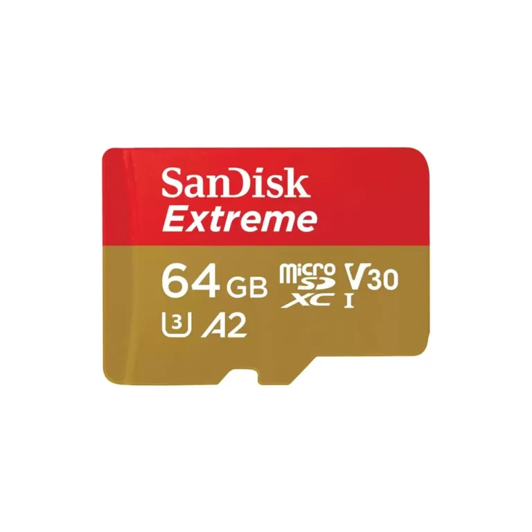 SanDisk Extreme SDSQXAH-064G-GN6MA 64GB MicroSDXC UHS-I U3 V30 A2 mälukaart 170MB/s kuldne/punane SD-adapteriga, löögi- ja veekindel