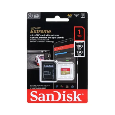 SanDisk Extreme SDSQXAV-1T00-GN6MA 1,02 TB MicroSDXC UHS-I V30 Class 3 mälukaart, 190 MB/s, adapteriga, kuldne/punane