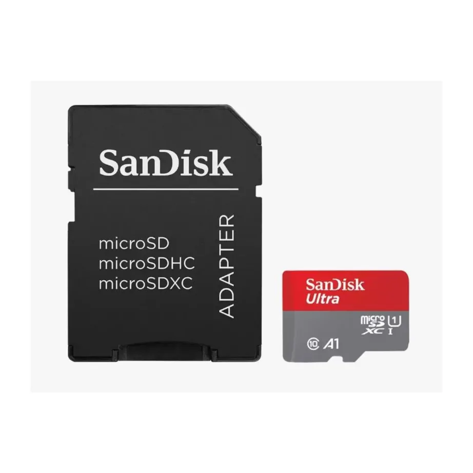SanDisk SDSQUAB-064G-GN6MA 64GB microSDXC UHS-I A1 mälukaart 140 MB/s SD-adapteriga, hall/punane