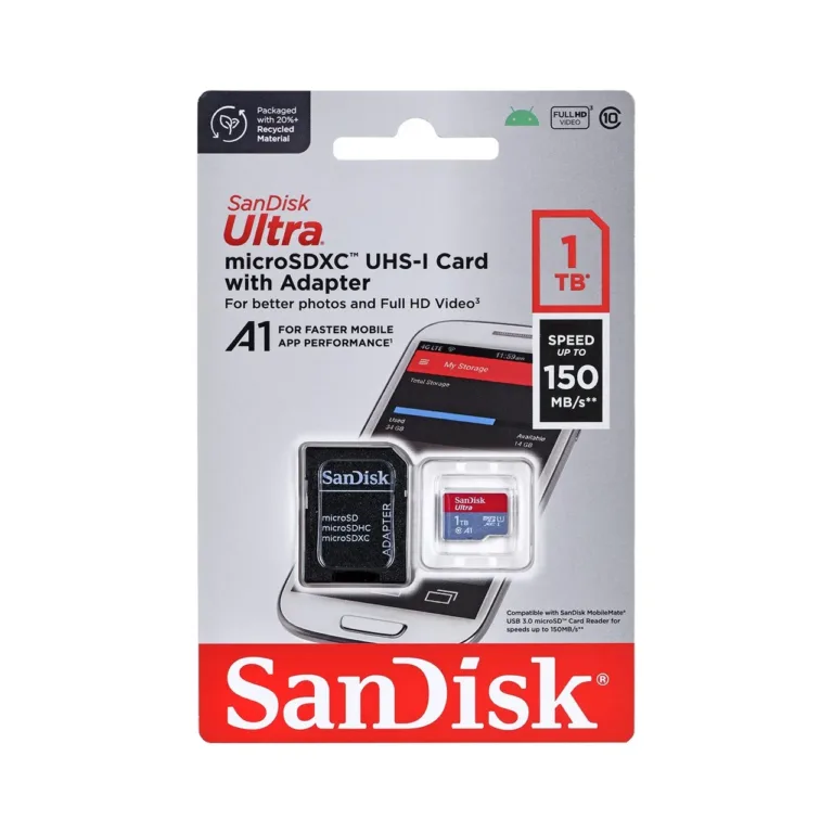 SanDisk Ultra SDSQUAC-1T00-GN6MA 1TB MicroSDXC UHS-I A1 Class 10 mälukaart 150 MB/s SD-adapteriga, punane/hall